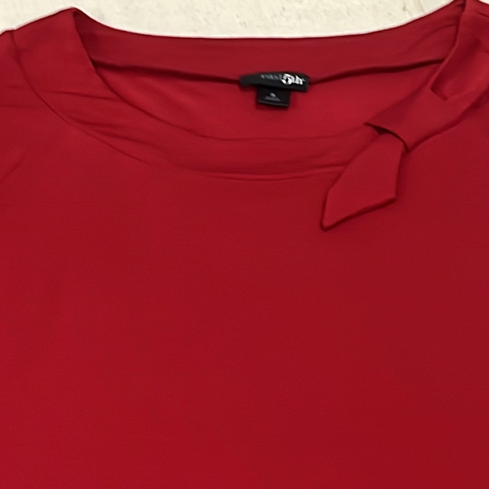East 5th Ruby Red Long Sleeve With Scoop Neck Bow Embellishment Blouse, Sz.S - Picture 9 of 15